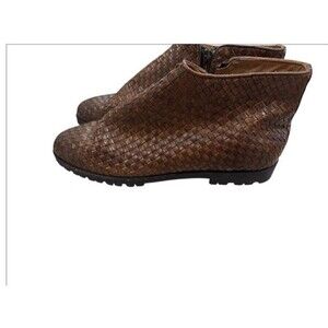SESTO MEUCCI Leather Boots Flat Brown Woven Boots Boho Italy 7.5